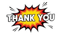 Comic book style thank you burst with red and yellow explosion design on white background for greeting cards and appreciation messages.