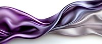Elegant flowing purple and silver silk waves create dynamic movement against white background, abstract luxury design element for creative projects.