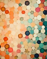 Abstract watercolor circles in soft coral, mint and navy create flowing organic pattern. Delicate bubbles overlap forming dreamy atmospheric composition for wall art and design projects.
