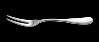 Stainless steel serving fork with elegant curved handle, isolated on transparent background. Ready for restaurant menus, kitchenware catalogs, dining design projects, and culinary graphics.