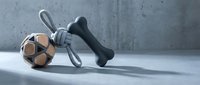 Robotic hand holding soccer ball against concrete wall background. Futuristic artificial intelligence and sports technology concept for digital innovation projects.