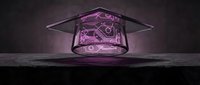 Neon glowing graduation cap with academic symbols floating inside, isolated on dark background, suitable for education, learning, and online course design.