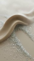 Smooth ceramic vessel curves over scattered glitter and sparkles on neutral background, creating elegant contrast for luxury, beauty, and cosmetics design projects.
