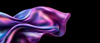 Luxurious flowing silk fabric in purple and blue neon colors on black background creates elegant waves and folds with smooth glossy texture. For fashion design.