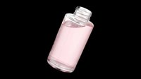 Clear glass bottle with pink liquid, isolated on transparent background, ready for cosmetic, skincare, beauty product designs, stickers, print on demand, and T-shirt use.