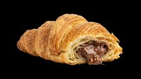 Freshly baked croissant with chocolate filling isolated on transparent background, ready for bakery designs, food packaging, menus, t-shirts, and print-on-demand products.