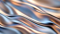 Smooth flowing waves in metallic silver and copper tones create elegant abstract background with dynamic movement and luxurious sheen. For modern design projects.