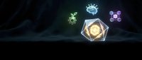 Glowing geometric crystal with floating neon virus and bacteria icons on dark background, representing scientific research, microbiology, and molecular structure for educational and medical design purposes.