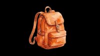Watercolor brown leather backpack isolated on transparent background, ready for stickers, t-shirt design, print on demand, clipart, and sublimation projects.