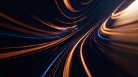 Glowing orange and blue light trails swirl through dark space, creating dynamic motion and energy for abstract backgrounds, technology concepts, and modern design projects.