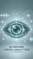 Futuristic digital eye with circuit patterns and data visualization elements representing artificial intelligence vision analytics technology concept.