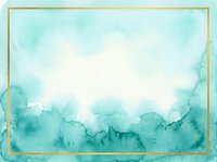 Turquoise watercolor wash with gold frame border on white background, isolated design element for invitations, cards, and creative projects.