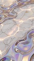 Holographic liquid flows over cracked marble surface with golden light veins creating futuristic abstract background for modern design projects.