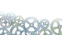 Mechanical gears and cogs border on white background for industrial engineering technology concepts and manufacturing designs.