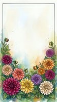 Watercolor dahlia flowers frame border with colorful blooms and green leaves on textured paper background for greeting cards and invitations.