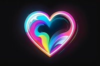 Vibrant neon heart shape with rainbow gradient effect and glowing edges on dark background, perfect for Valentine's Day designs, love themes, or modern romantic concepts.