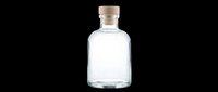 Clear glass bottle with wooden cork stopper, isolated on transparent background. Ready for stickers, labels, t-shirt design, print on demand, and sublimation projects.
