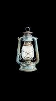 Vintage oil lantern with weathered turquoise metal frame and clear glass panels, isolated on transparent background. Ready for t-shirts, clipart, stickers, print-on-demand, and sublimation designs.