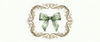 Elegant sage green watercolor bow with ornate vintage gold frame border on white background isolated for wedding invitations and feminine design projects.