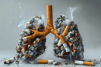 Creative anti-smoking concept showing human lungs made from cigarette butts and ashes, dramatic lighting emphasizes health risks and dangers of tobacco addiction for medical campaigns.