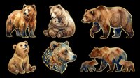 Brown bears in various poses isolated on transparent background, ready for t-shirt design, clipart, stickers, sublimation, print-on-demand products and digital crafts.