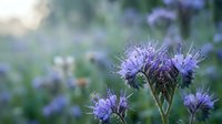 Purple phacelia flowers blooming in soft focus garden setting with natural bokeh background for nature and botanical photography projects.