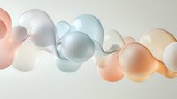 Soft pastel colored spheres flowing in smooth wave formation against light background create gentle abstract composition with translucent gradient effects.