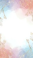 Watercolor pastel gradient background with golden floral border frame for wedding invitations, greeting cards, social media posts and feminine branding designs.