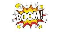 Comic book explosion burst with BOOM text in bold letters featuring dynamic starburst design and vibrant colors for pop art graphics and retro style projects.