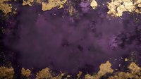 Purple and gold grunge background with distressed texture, metallic foil effect, and vintage worn edges. Dark moody abstract surface for luxury design projects.