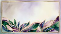 Watercolor botanical border with flowing leaves in purple, green, and pink tones on aged paper background, suitable for stationery and design projects.