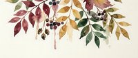Autumn watercolor leaves and berries border with warm fall colors on cream background, seasonal botanical illustration for greeting cards and decorations.