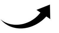 Black curved arrow pointing upward and right on white background isolated for graphic design and business presentations.