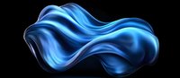 Flowing abstract blue wave shape with smooth curves and glossy surface against black background creates dynamic movement and modern design element.