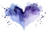 Watercolor heart in purple and blue tones with paint splatters on white background. Romantic art for wedding invitations, Valentine's Day cards and love designs.