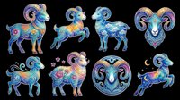 Colorful Aries ram zodiac sticker set isolated on transparent background, ready for t-shirt design, clipart, sublimation, print on demand, and stickers.