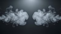 Symmetrical white smoke clouds swirling on a dark background, creating a dramatic, mysterious atmosphere for creative design projects.