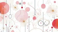 Delicate pink and coral abstract floral pattern with infinity symbol, dandelion seeds, and flowing lines on white background. Seamless repeat design for fabric and paper.
