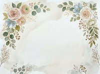 Vintage floral frame with roses, eucalyptus, and botanical elements in soft pastels on aged paper background. Suitable for wedding invitations and greeting cards.