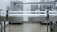 Modern stainless steel commercial kitchen equipment with metal shelving and glass containers in professional food service facility.