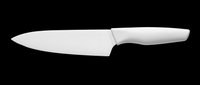Chef's knife with white handle isolated on transparent background, ready for kitchen design, cooking graphics, culinary clipart, t-shirt designs, and print-on-demand products.