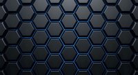 Dark hexagonal pattern with blue glowing edges on black background. Modern geometric texture for technology, gaming, and futuristic design projects.