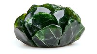 Polished dark green nephrite jade stone with natural crystalline structure and translucent surface on white background, isolated mineral specimen for collectors.