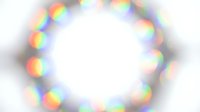 Abstract rainbow light bokeh frame with soft glowing orbs creating circular border on white background for design projects and overlays.