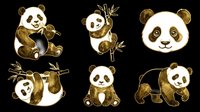 Cute panda characters in various playful poses, isolated on transparent background. Ready for t-shirt designs, stickers, clipart, sublimation, print-on-demand products and children's crafts.
