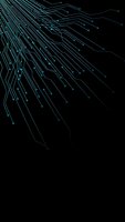 Abstract digital circuit board pattern with glowing blue lines and connection points on black background for technology design projects.
