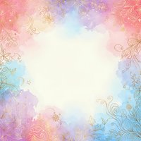 Watercolor floral frame with golden ornamental elements on pastel gradient background for wedding invitations and romantic designs.