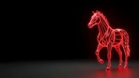 Red neon horse silhouette glowing on dark background. Modern digital art concept for gaming, technology and futuristic design projects.