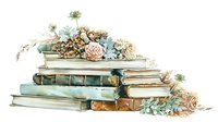 Vintage books stacked with dried flowers and succulents arrangement for rustic home decor and botanical styling projects.