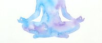 Silhouette of person in lotus meditation pose with watercolor gradient blend of blue and purple tones on isolated white background, suitable for wellness and mindfulness design projects.